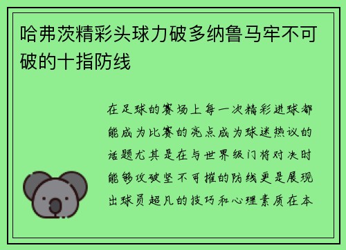哈弗茨精彩头球力破多纳鲁马牢不可破的十指防线 哈弗茨精彩头球力破多纳鲁马牢不可破的十指防线